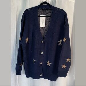 BloomChic Navy Cardigan with Gold Stars